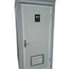 Single MODULAR TOILET 1.1×1.3m, SEWER CONNECT with unisex sign on door.